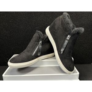 Madden Girl Prevale Black Suede Hidden Wedge Fur Boot Zippers Size 8.5‎